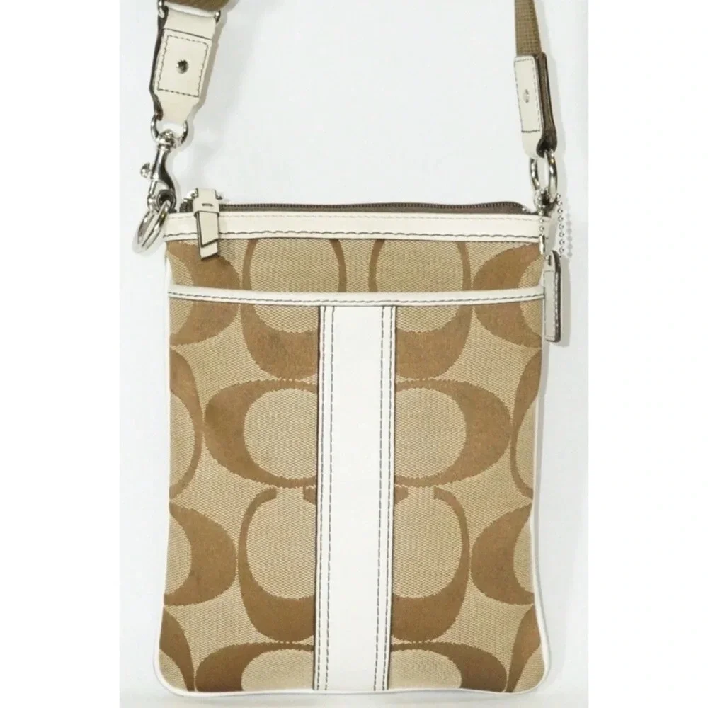 Coach Signature Canvas Crossbody  Zip Top Closure